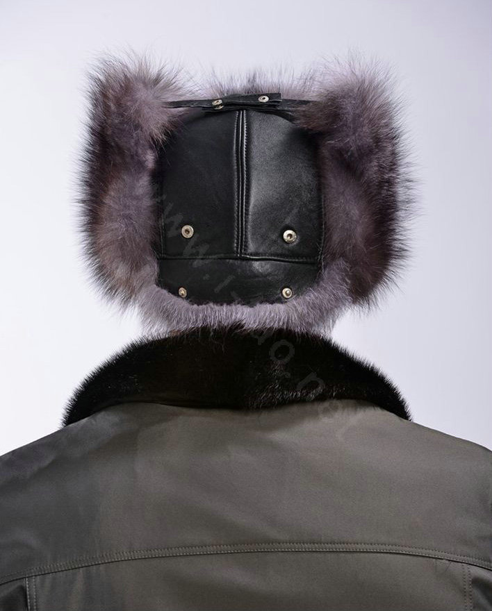 Fox fur leifeng hat man thermal winter windproof Ear protector male genuine leather Caps - Black