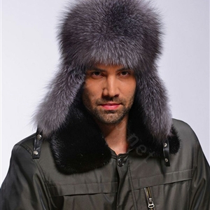 Fox fur leifeng hat man thermal winter windproof Ear protector male genuine leather Caps - Black