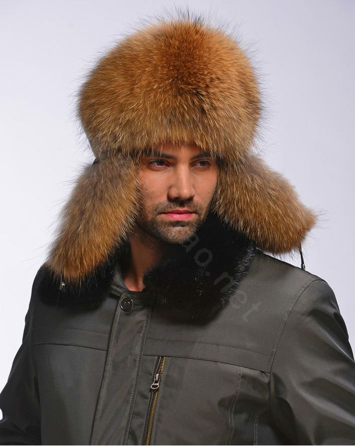 Fox fur leifeng hat man thermal winter windproof Ear protector male genuine leather Caps - Brown