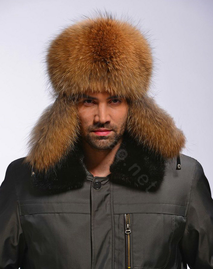Fox fur leifeng hat man thermal winter windproof Ear protector male genuine leather Caps - Brown