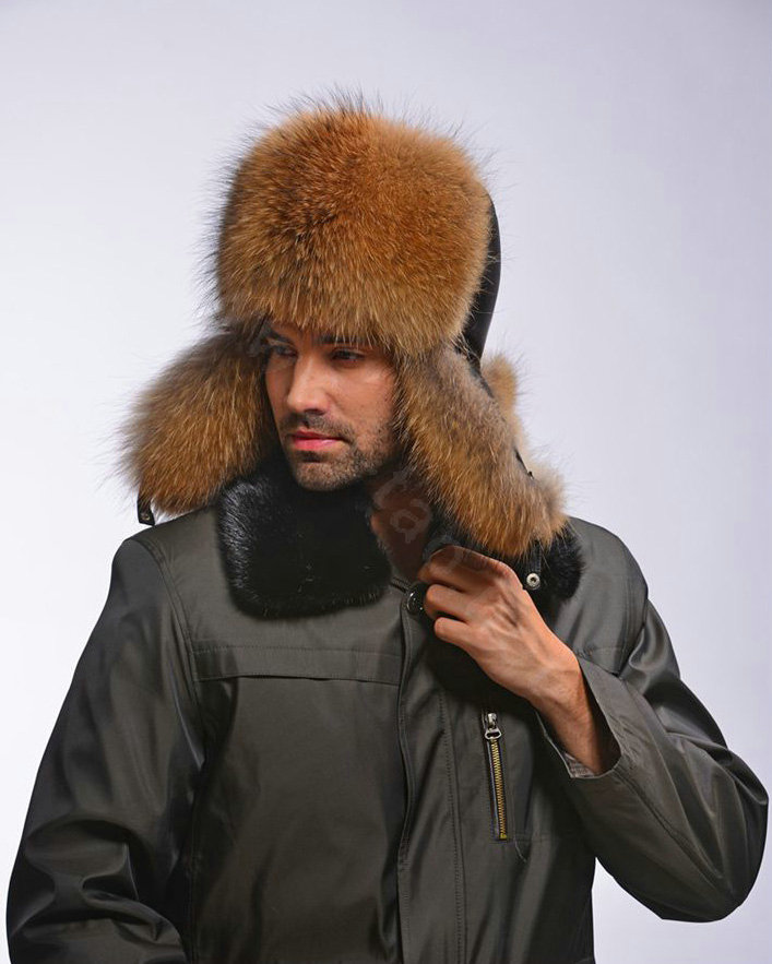Fox fur leifeng hat man thermal winter windproof Ear protector male genuine leather Caps - Brown