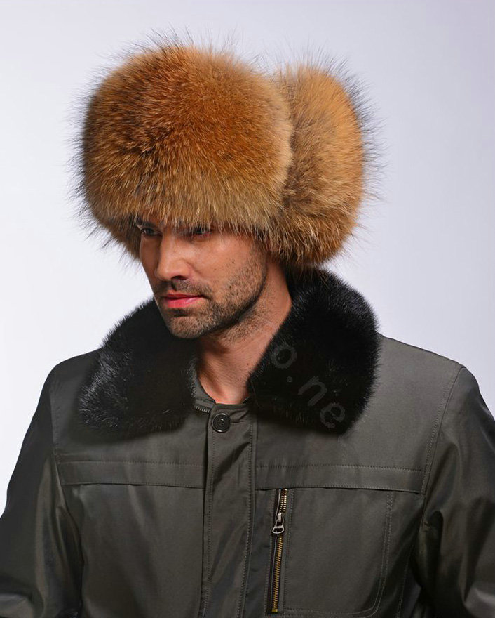 Fox fur leifeng hat man thermal winter windproof Ear protector male genuine leather Caps - Brown