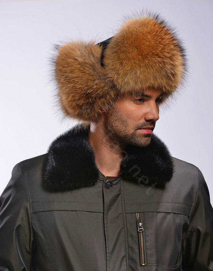 Fox fur leifeng hat man thermal winter windproof Ear protector male genuine leather Caps - Brown