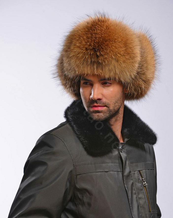 Fox fur leifeng hat man thermal winter windproof Ear protector male genuine leather Caps - Brown