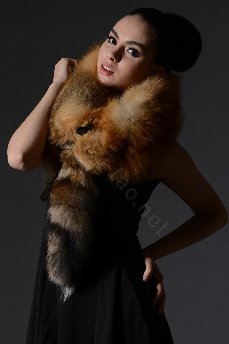 Fox fur scarf fashion Women Whole fox fur shawl winter warm tippet neck wrap - Brown