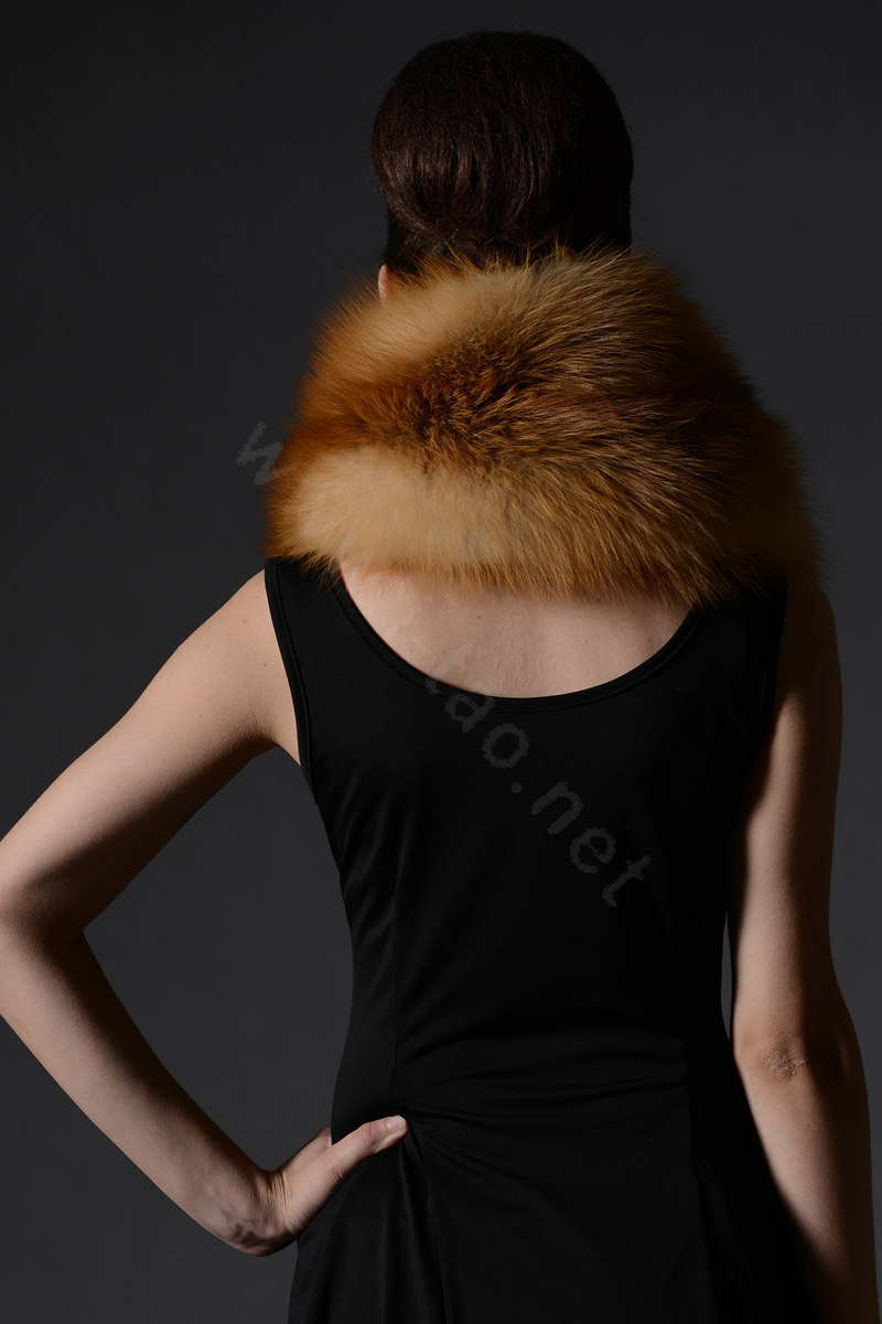 Fox fur scarf fashion Women Whole fox fur shawl winter warm tippet neck wrap - Brown