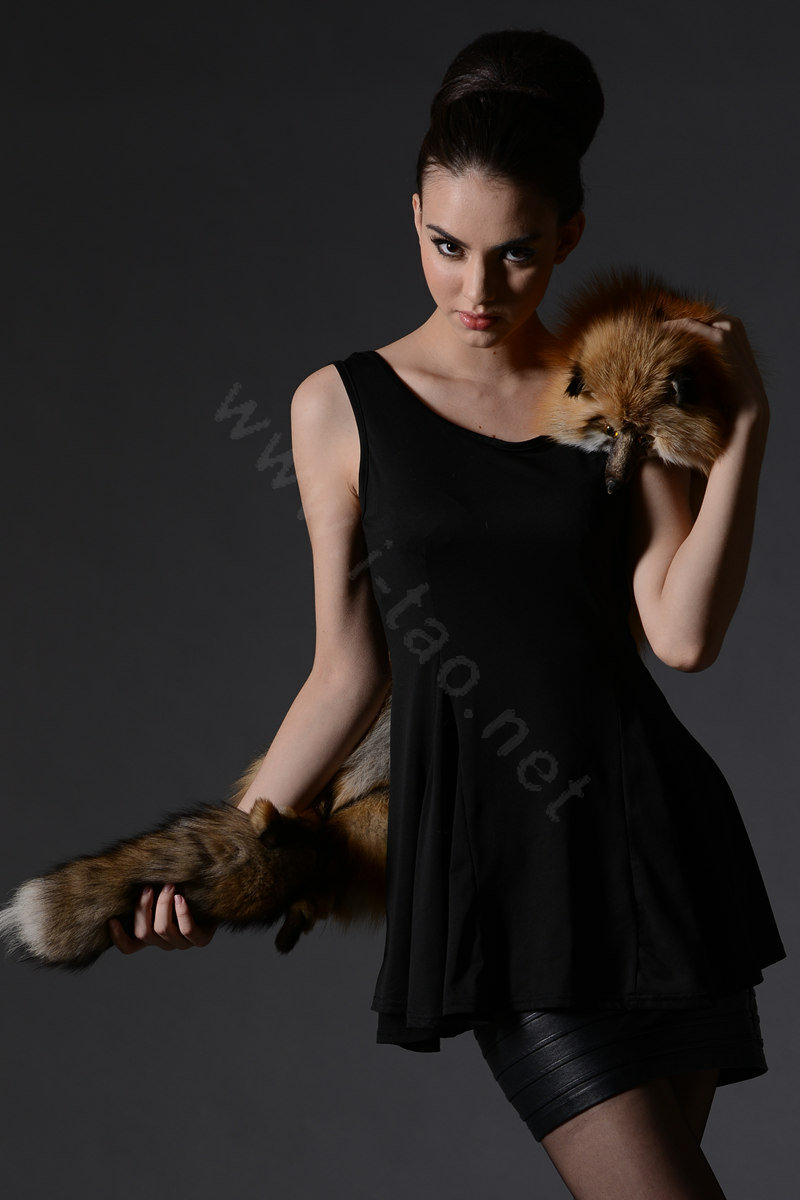 Fox fur scarf fashion Women Whole fox fur shawl winter warm tippet neck wrap - Brown