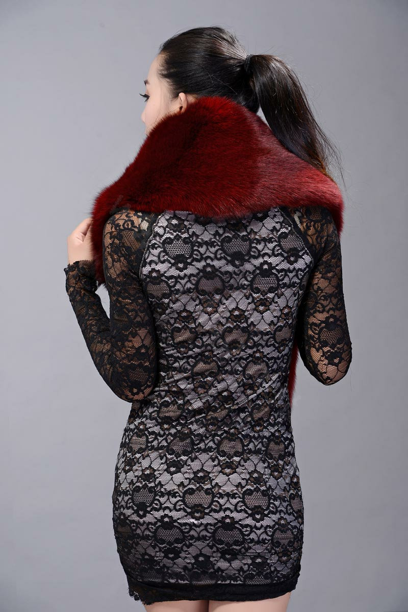 Fox fur scarf fashion Women Whole fox fur shawl winter warm tippet neck wrap - Red