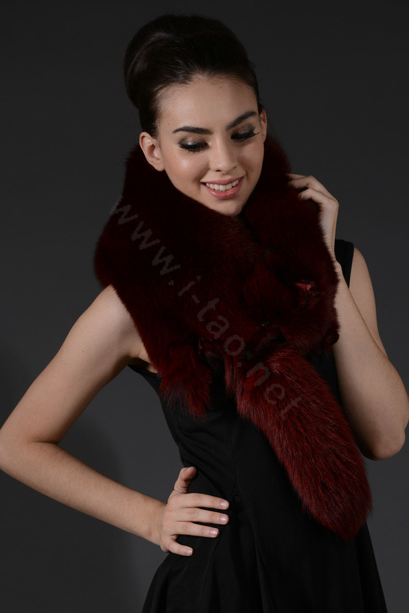 Fox fur scarf fashion Women Whole fox fur shawl winter warm tippet neck wrap - Red