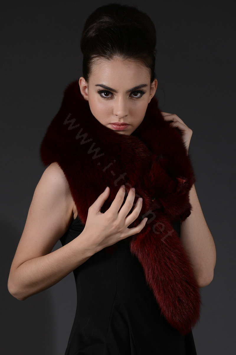 Fox fur scarf fashion Women Whole fox fur shawl winter warm tippet neck wrap - Red