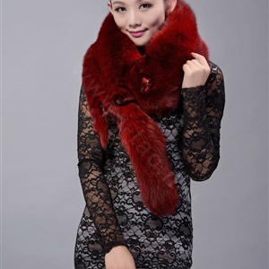Fox fur scarf fashion Women Whole fox fur shawl winter warm tippet neck wrap - Red