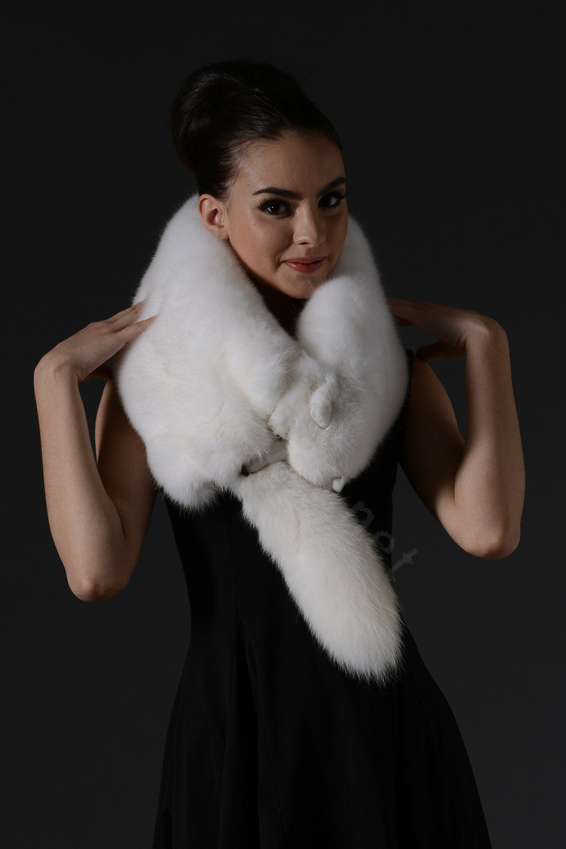 Fox fur scarf fashion Women Whole fox fur shawl winter warm tippet neck wrap - White