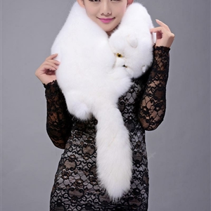 Fox fur scarf fashion Women Whole fox fur shawl winter warm tippet neck wrap - White