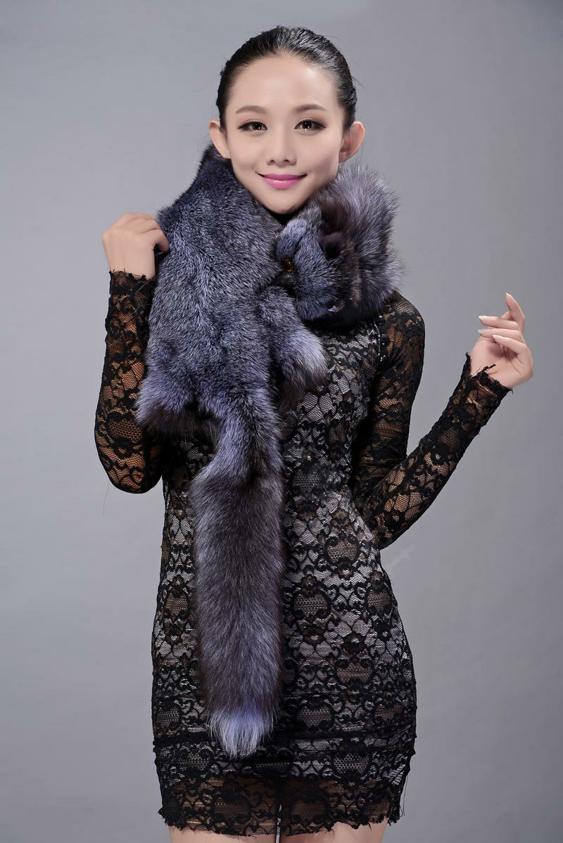 Fox fur scarf fashion women man Whole fox fur shawl winter warm tippet neck wrap - Silverblue