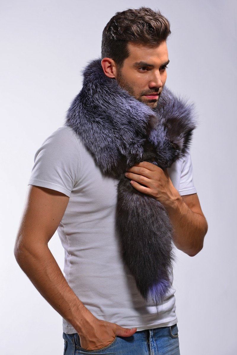 Fox fur scarf fashion women man Whole fox fur shawl winter warm tippet neck wrap - Silverblue