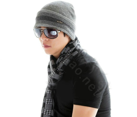 Men's fashion autumn winter genuine wool hat warm stripe casual knitted caps - Grey