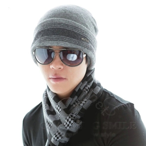 Men's fashion autumn winter genuine wool hat warm stripe casual knitted caps - Grey
