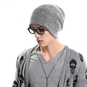 Men's fashion autumn winter genuine wool hat warm thermal casual knitted caps - Black White