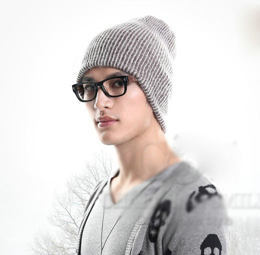 Men's fashion autumn winter genuine wool hat warm thermal casual knitted caps - Coffee