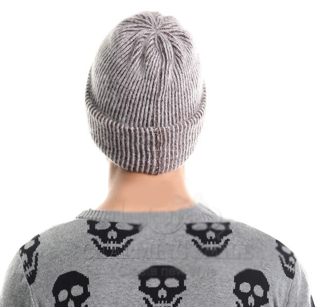 Men's fashion autumn winter genuine wool hat warm thermal casual knitted caps - Coffee