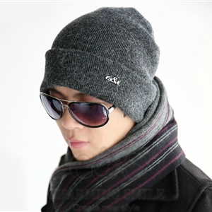 Men's fashion autumn winter genuine wool hat warm thermal casual knitted caps - Dark Grey