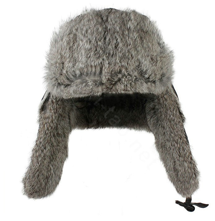 Rabbit fur leifeng hat for man thermal winter windproof Ear protector Caps XL size - Black