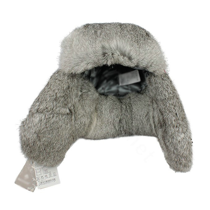 Rabbit fur leifeng hat for man thermal winter windproof Ear protector Caps XL size - Black