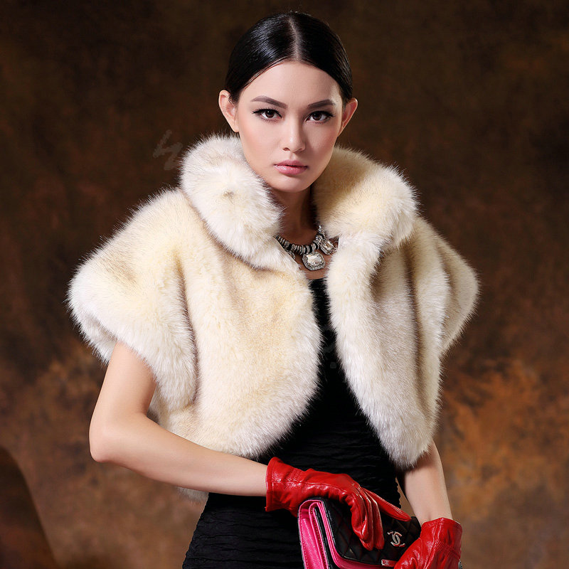 White Mink short design fur shawl Women fur vest Winter tippet Cape coat L size