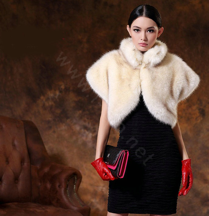 White Mink short design fur shawl Women fur vest Winter tippet Cape coat L size