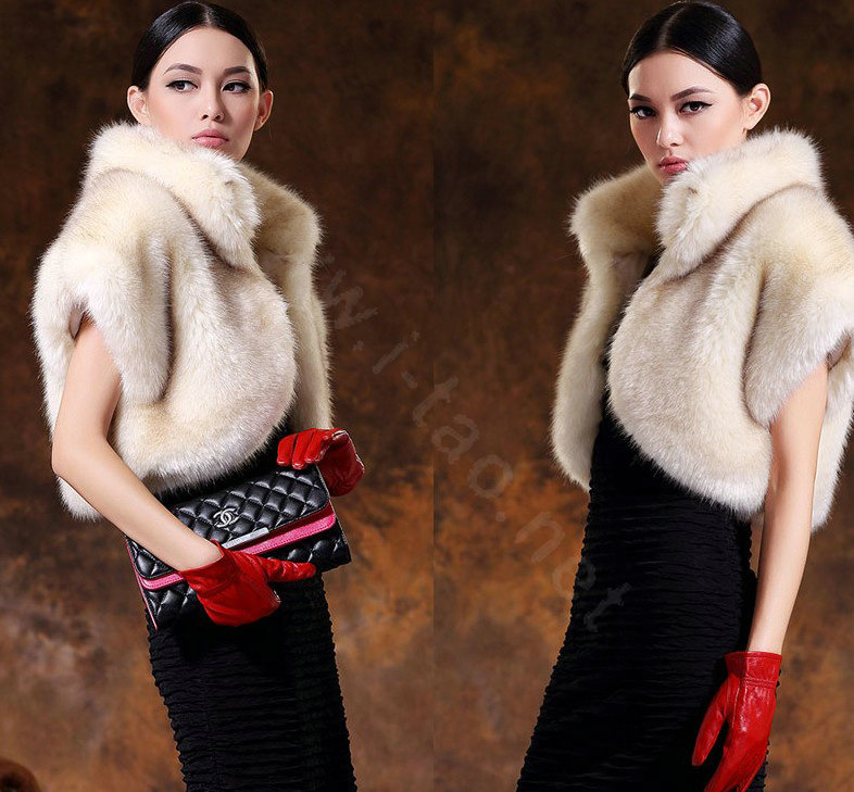 White Mink short design fur shawl Women fur vest Winter tippet Cape coat L size