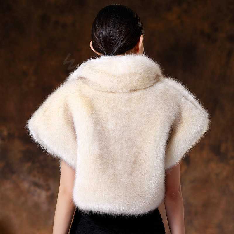 White Mink short design fur shawl Women fur vest Winter tippet Cape coat L size