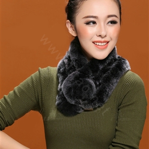 Women Fashion Knitted Rex Rabbit Fur Scarves Winter Warm Thicken Scarf Wraps - Black Grey