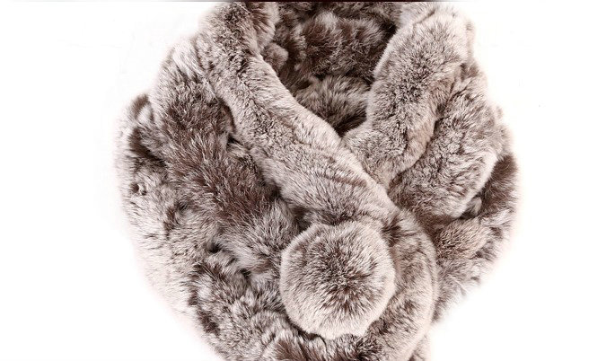 Women Fashion Knitted Rex Rabbit Fur Scarves Winter Warm Thicken Scarf Wraps - Brown