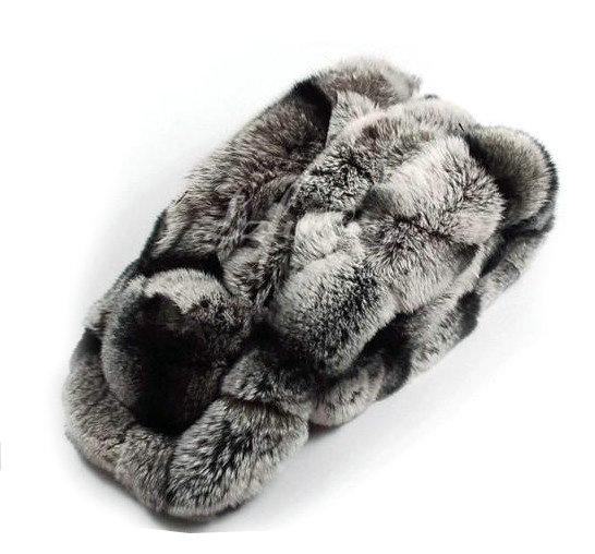Women Fashion Knitted Rex Rabbit Fur Scarves Winter Warm Thicken Scarf Wraps - Grey