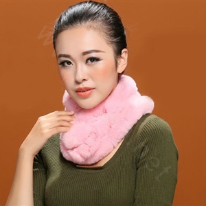 Women Fashion Knitted Rex Rabbit Fur Scarves Winter Warm Thicken Scarf Wraps - Pink