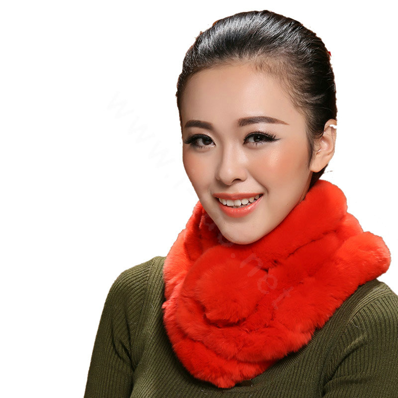 Women Fashion Knitted Rex Rabbit Fur Scarves Winter Warm Thicken Scarf Wraps - Red