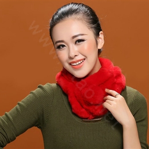 Women Fashion Knitted Rex Rabbit Fur Scarves Winter Warm Thicken Scarf Wraps - Red