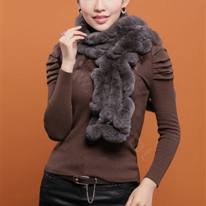 Women Fashion Knitted Rex Rabbit Fur Scarves Winter warm Wave Scarf Wraps - Dark Grey