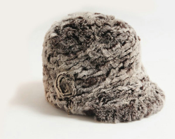 Women Knitted Rex Rabbit Fur Hats Thicker Winter Handmade Warm Peaked Caps - Brown