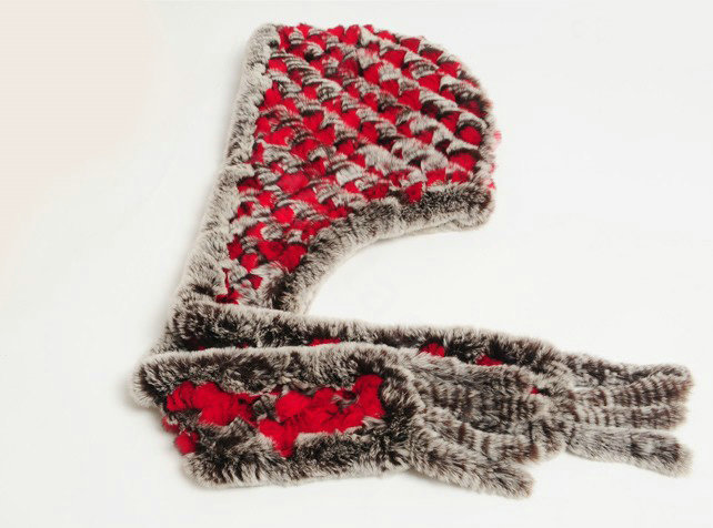Women Knitted Rex Rabbit Fur Hats Winter Thicker Ear protector Scarf Warm Caps - Red
