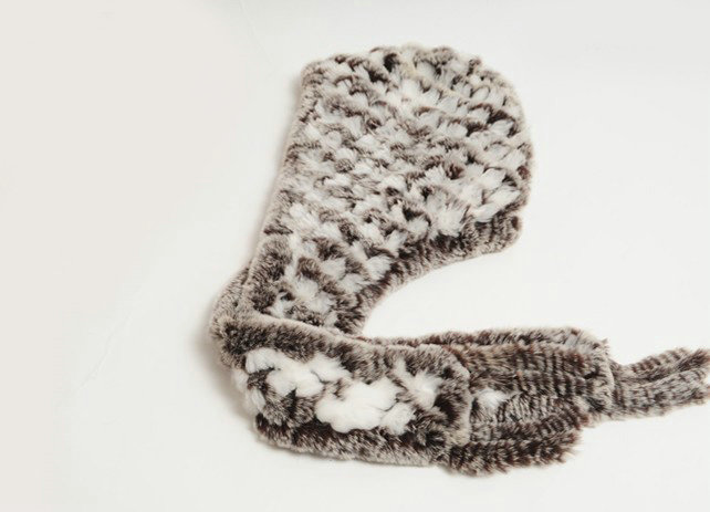 Women Knitted Rex Rabbit Fur Hats Winter Thicker Ear protector Scarf Warm Caps - White