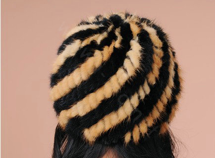 Women Mink hair Fur Hat Winter Thicker Warm Handmade Knitted Twill Caps - Yellow Black