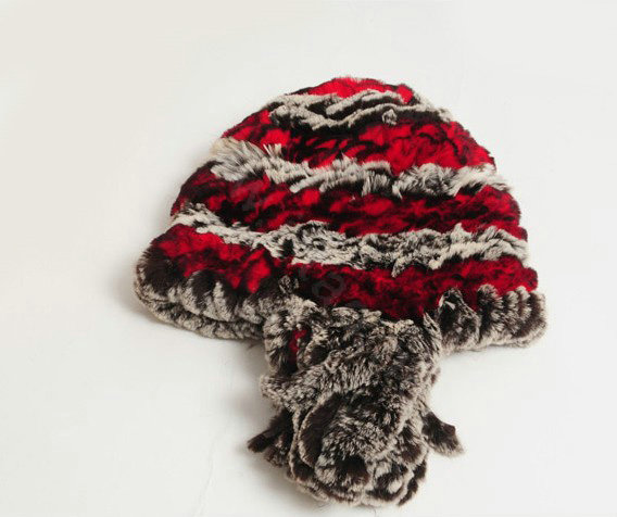 Women Rex Rabbit Fur Hats Knitted Thicker Winter Warm Tassel Ear protector Caps - Red