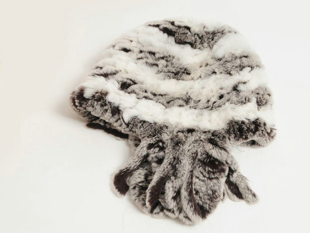 Women Rex Rabbit Fur Hats Knitted Thicker Winter Warm Tassel Ear protector Caps - White