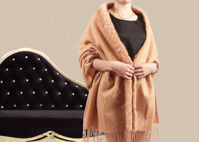 100% Wool Wraps Rabbit Fur Scarf Shawls Female Winter Warm Pashmina - Apricot