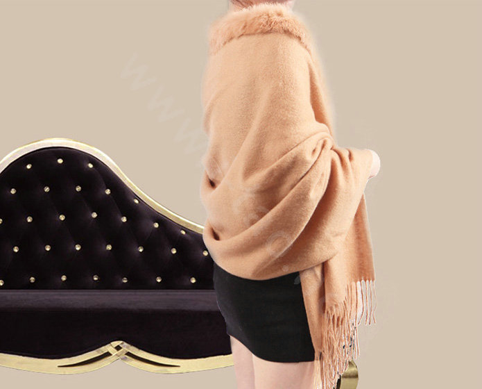 100% Wool Wraps Rabbit Fur Scarf Shawls Female Winter Warm Pashmina - Apricot