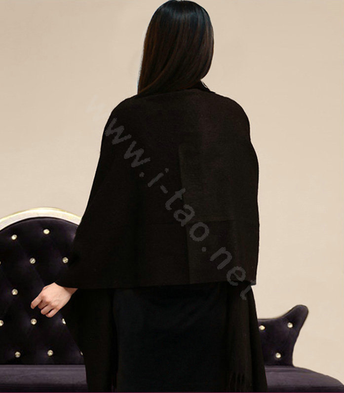 100% Wool Wraps Rabbit Fur Scarf Shawls Female Winter Warm Pashmina - Black