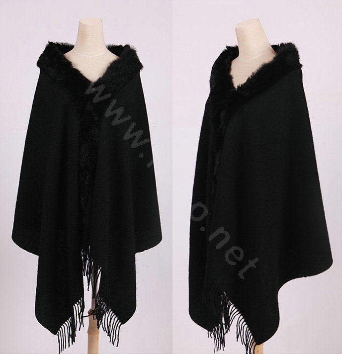 100% Wool Wraps Rabbit Fur Scarf Shawls Female Winter Warm Pashmina - Black