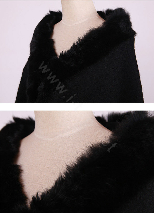 100% Wool Wraps Rabbit Fur Scarf Shawls Female Winter Warm Pashmina - Black