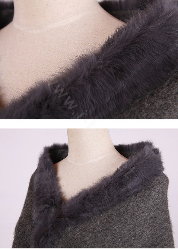 100% Wool Wraps Rabbit Fur Scarf Shawls Female Winter Warm Pashmina - Grey